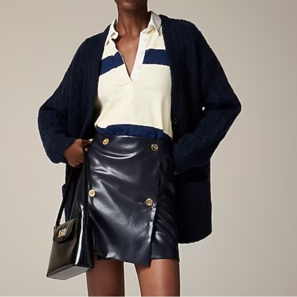 J. Crew Mini wrap skirt in navy blue faux patent leather women’s Size 4 NWT - Picture 3 of 12